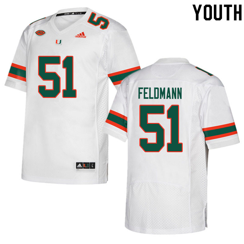 Youth #51 Graden Feldmann Miami Hurricanes College Football Jerseys Sale-White - Click Image to Close